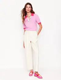 Estelle Henley Knitted T-Shirt-Soft Lavender Pink