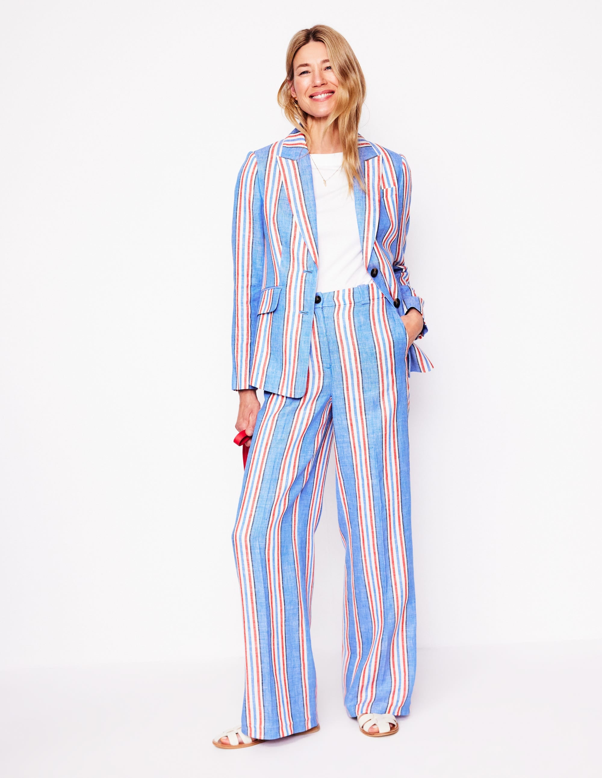 Westbourne Linen Pants-Peacock Blue. Red Stripe