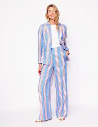 Westbourne Linen Pants-Peacock Blue. Red Stripe