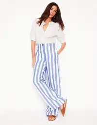 Westbourne Linen Pants-Bright Blue Stripe