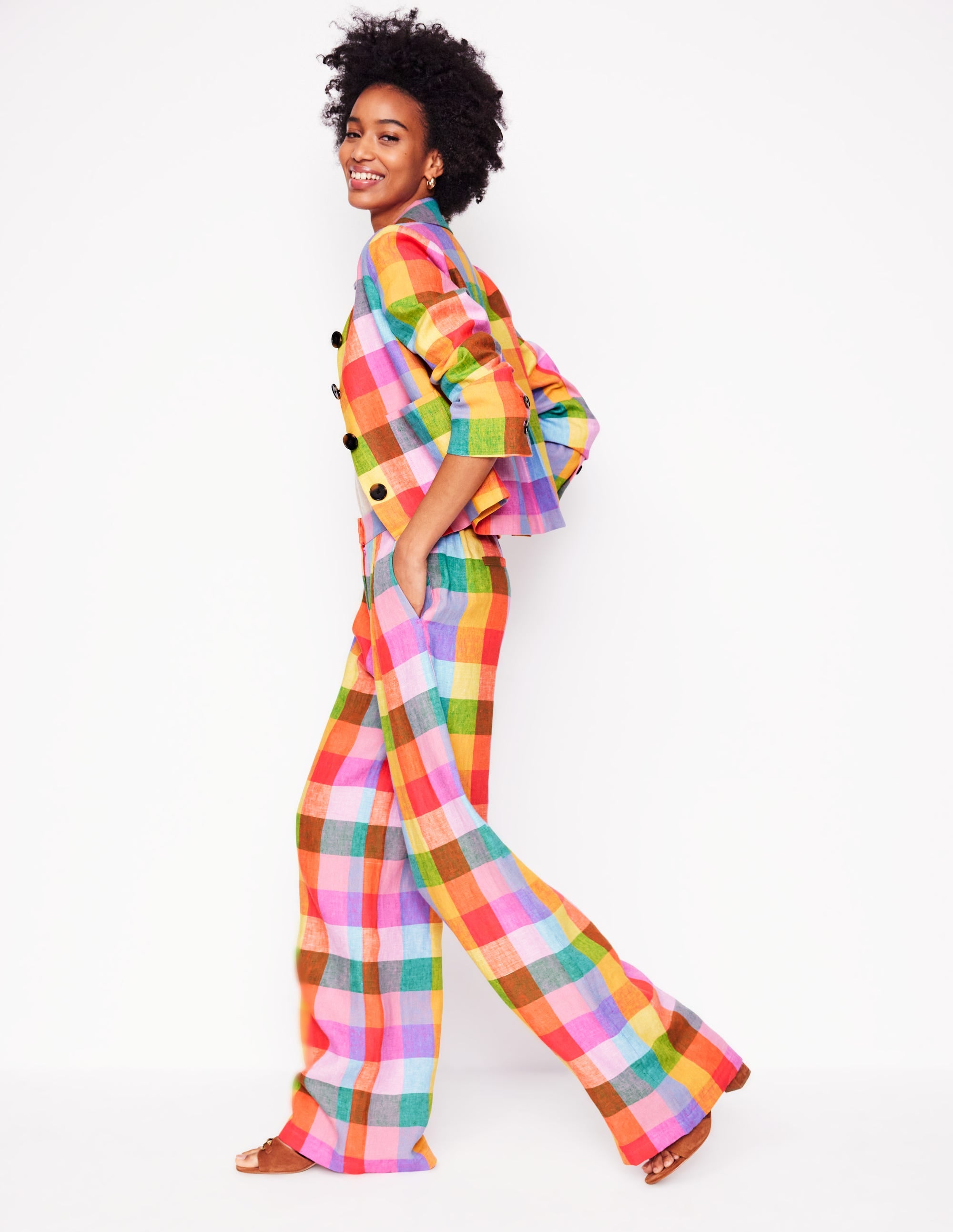 Dulwich Linen Pants-Rainbow Multigingham