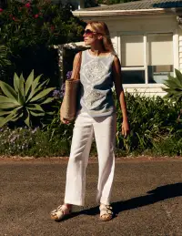 Westbourne Crop Linen Pants-White