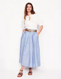 Verity Linen Midi Skirt-Grey Blue Chambray