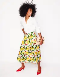 Verity Linen Midi Skirt-Ivory. Cherries and Lemons