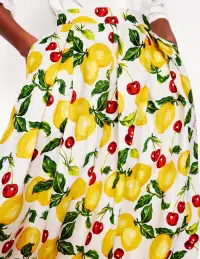 Verity Linen Midi Skirt-Ivory. Cherries and Lemons(Petite,2)