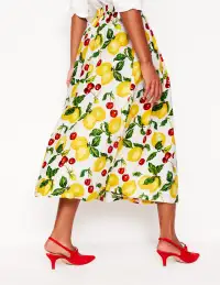 Verity Linen Midi Skirt-Ivory. Cherries and Lemons(Petite,2)