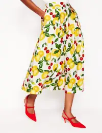 Verity Linen Midi Skirt-Ivory. Cherries and Lemons(Petite,2)