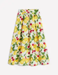 Verity Linen Midi Skirt-Ivory. Cherries and Lemons(Petite,2)