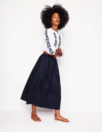 Verity Linen Midi Skirt-Navy