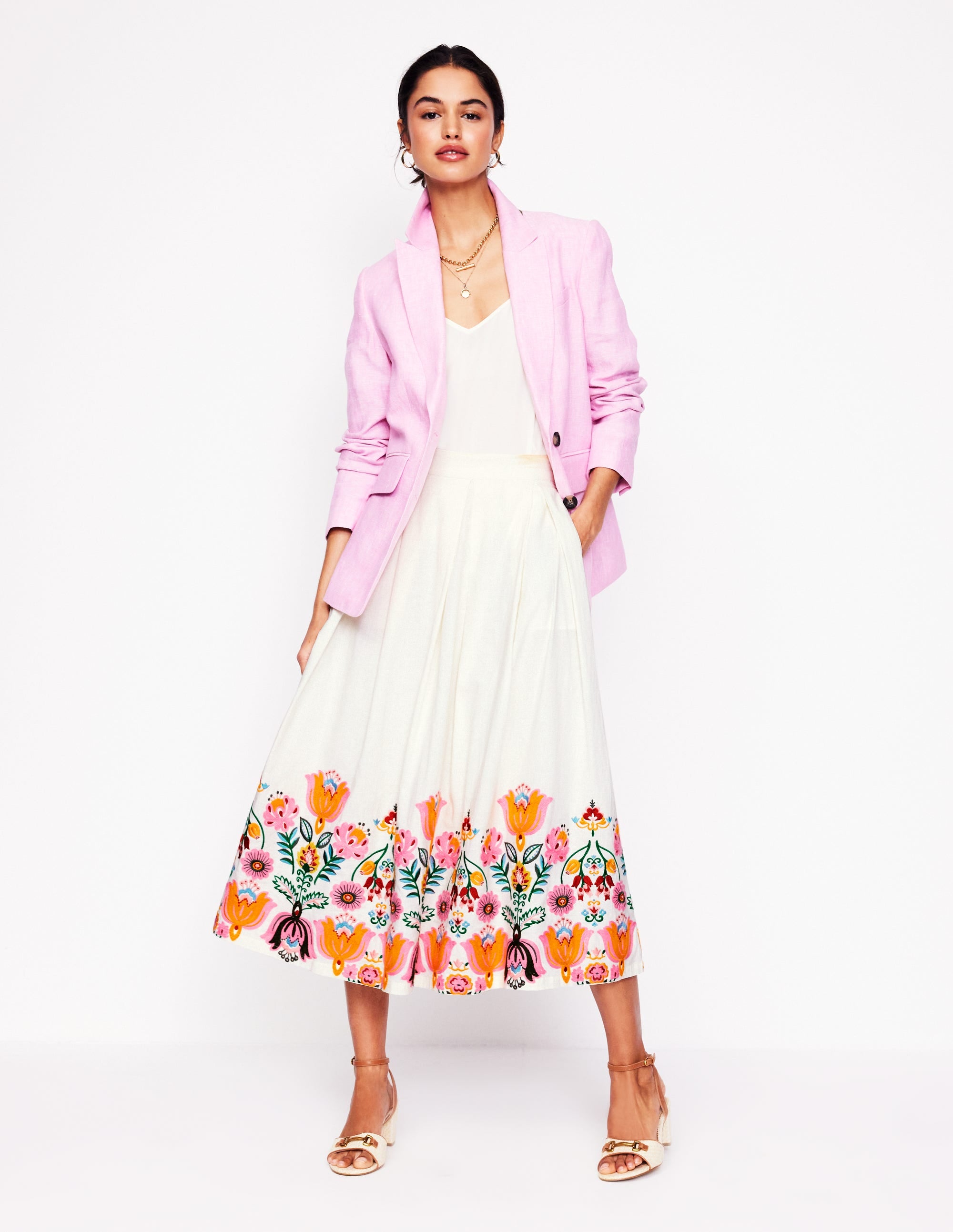 Verity Embroidered Linen Skirt-Ivory