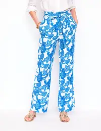 Belted Linen Pants-Cerulean Blue. Paisley Whirl(2)