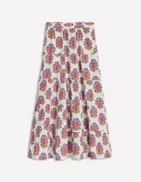 Nadia Poplin Maxi Skirt-Ivory. Wildflower Stamp(Petite,2)