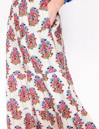 Nadia Poplin Maxi Skirt-Ivory. Wildflower Stamp(Petite,2)