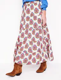 Nadia Poplin Maxi Skirt-Ivory. Wildflower Stamp(Petite,2)
