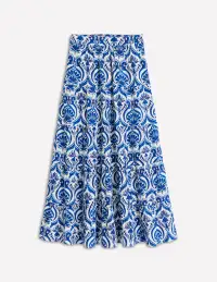Nadia Poplin Maxi Skirt-Blue. Ornamental Floral(Petite,2)