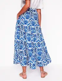 Nadia Poplin Maxi Skirt-Blue. Ornamental Floral(Petite,2)