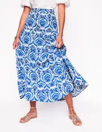 Nadia Poplin Maxi Skirt-Blue. Ornamental Floral(Petite,2)