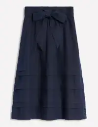 Pintuck Linen Midi Skirt-Navy(2)