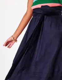 Pintuck Linen Midi Skirt-Navy(2)