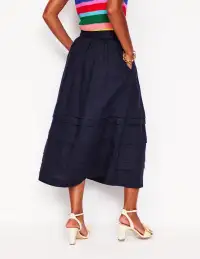 Pintuck Linen Midi Skirt-Navy(2)