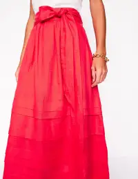 Pintuck Linen Midi Skirt-Strawberry Tart Red(2)