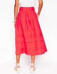 Pintuck Linen Midi Skirt-Strawberry Tart Red(2)