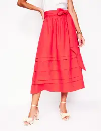 Pintuck Linen Midi Skirt-Strawberry Tart Red(2)