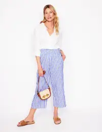 Cropped Double Cloth Pants-Bright Blue Stripe