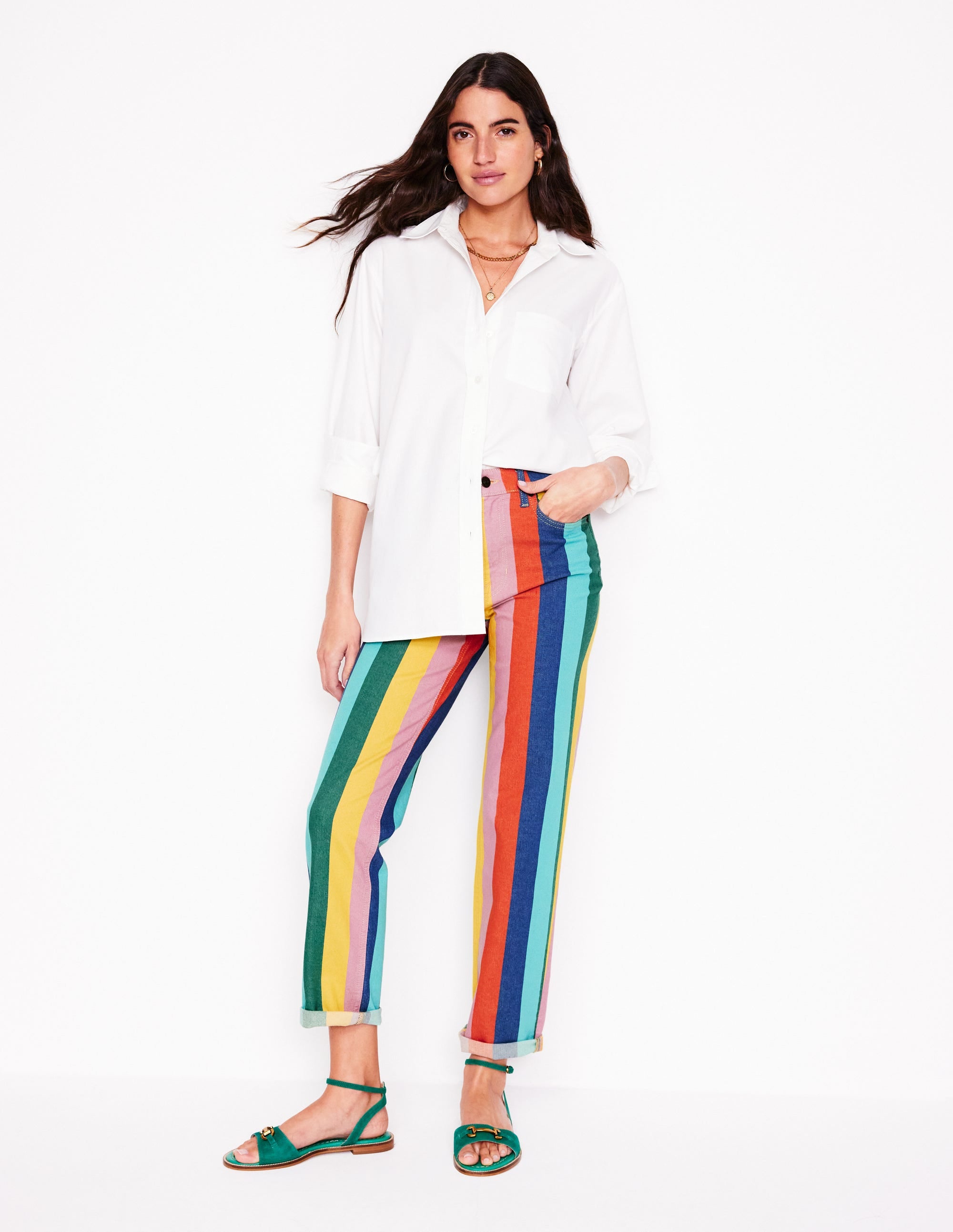 High Rise Stripe Jeans-Multi Stripe