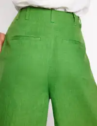 Pleat Linen Wide Leg Shorts-Green(2)