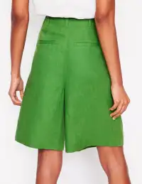 Pleat Linen Wide Leg Shorts-Green(2)