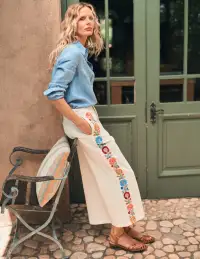 Cropped Embroidered Jeans-Ivory Embroidery