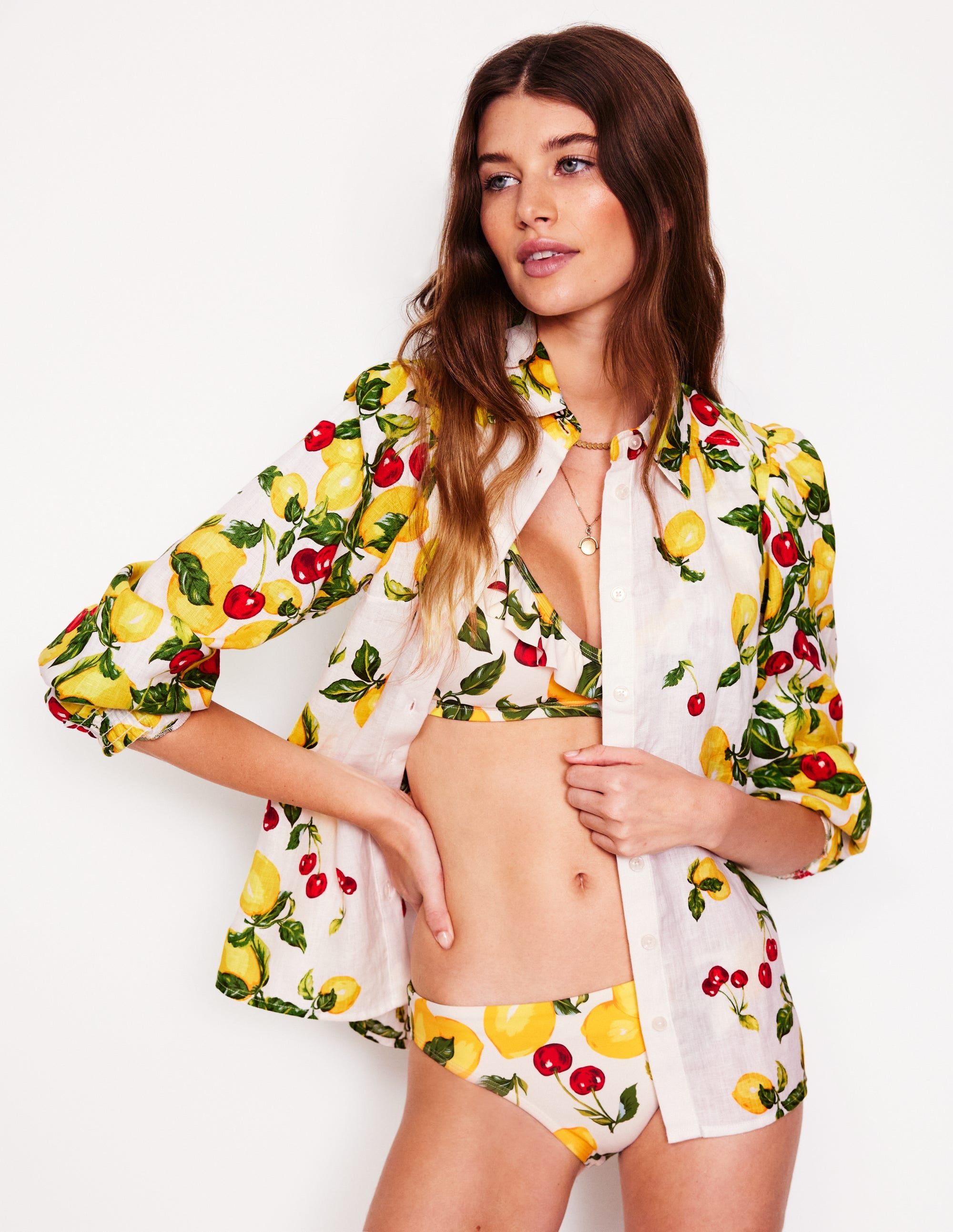 Classic Bikini Bottoms-Ivory. Cherries and Lemons
