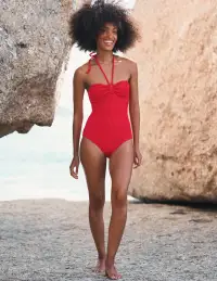 Crinkle Texture Swimsuit-Tulip Red