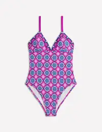 Kasos String V Neck Swimsuit-Cosmos Pink. Geo(Regular,2)