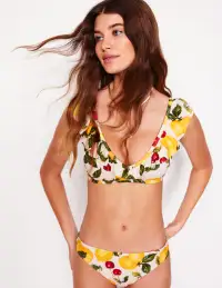 Evia Ruffle Bikini Top-Ivory. Cherries and Lemons