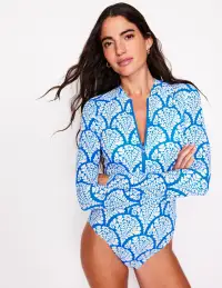Sporty Raglan Sleeve Swimsuit-Bright Blue. Blossomy