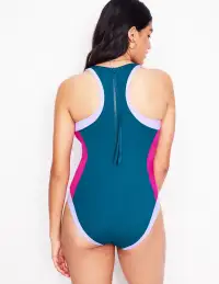 Sporty Zip Back Swimsuit-Oceanside Blue(Regular,2)