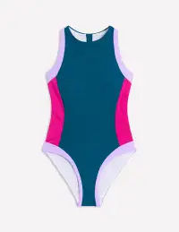 Sporty Zip Back Swimsuit-Oceanside Blue(Regular,2)