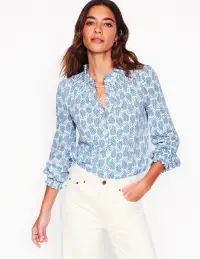 Fay Smocked Jersey Shirt-Gallery Blue. Paisley Heart