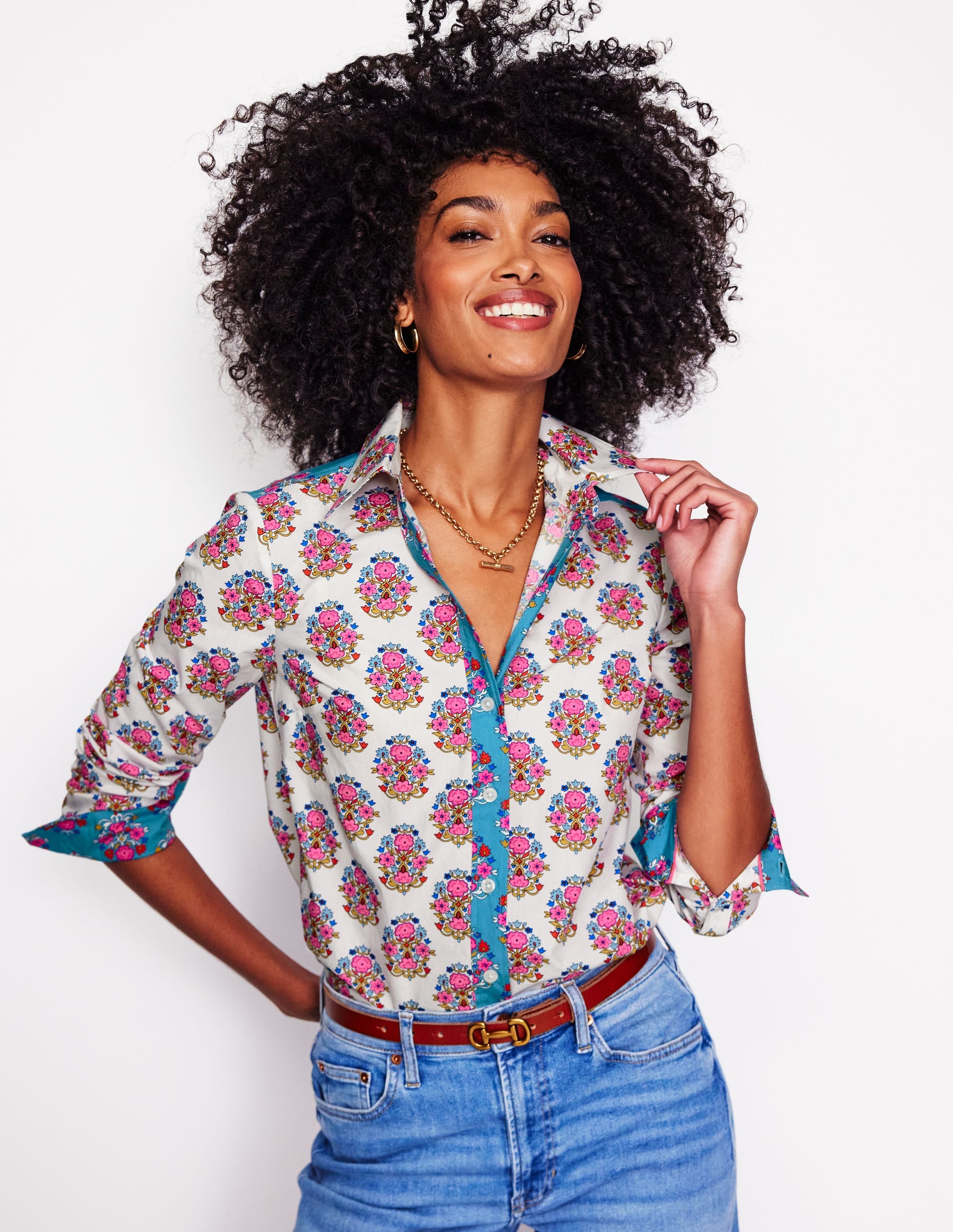 Sienna Cotton Shirt-Ivory. Wildflower Stamp
