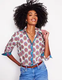 Sienna Cotton Shirt-Ivory. Wildflower Stamp