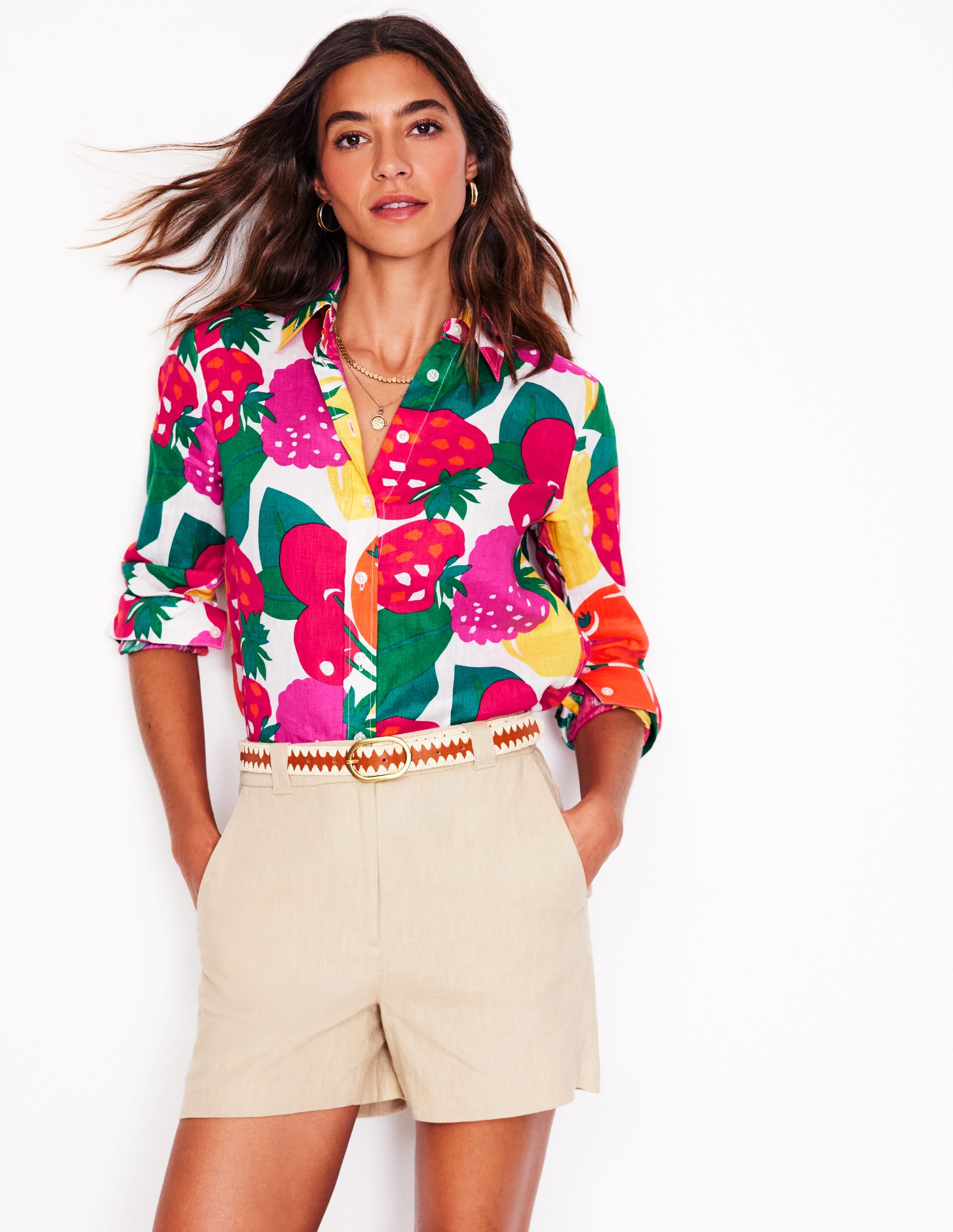 Sienna Linen Shirt-Multi. Summer Fruits