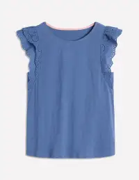 Belle Broderie Sleeve Top-Blue River(XS)