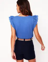 Belle Broderie Sleeve Top-Blue River(XS)