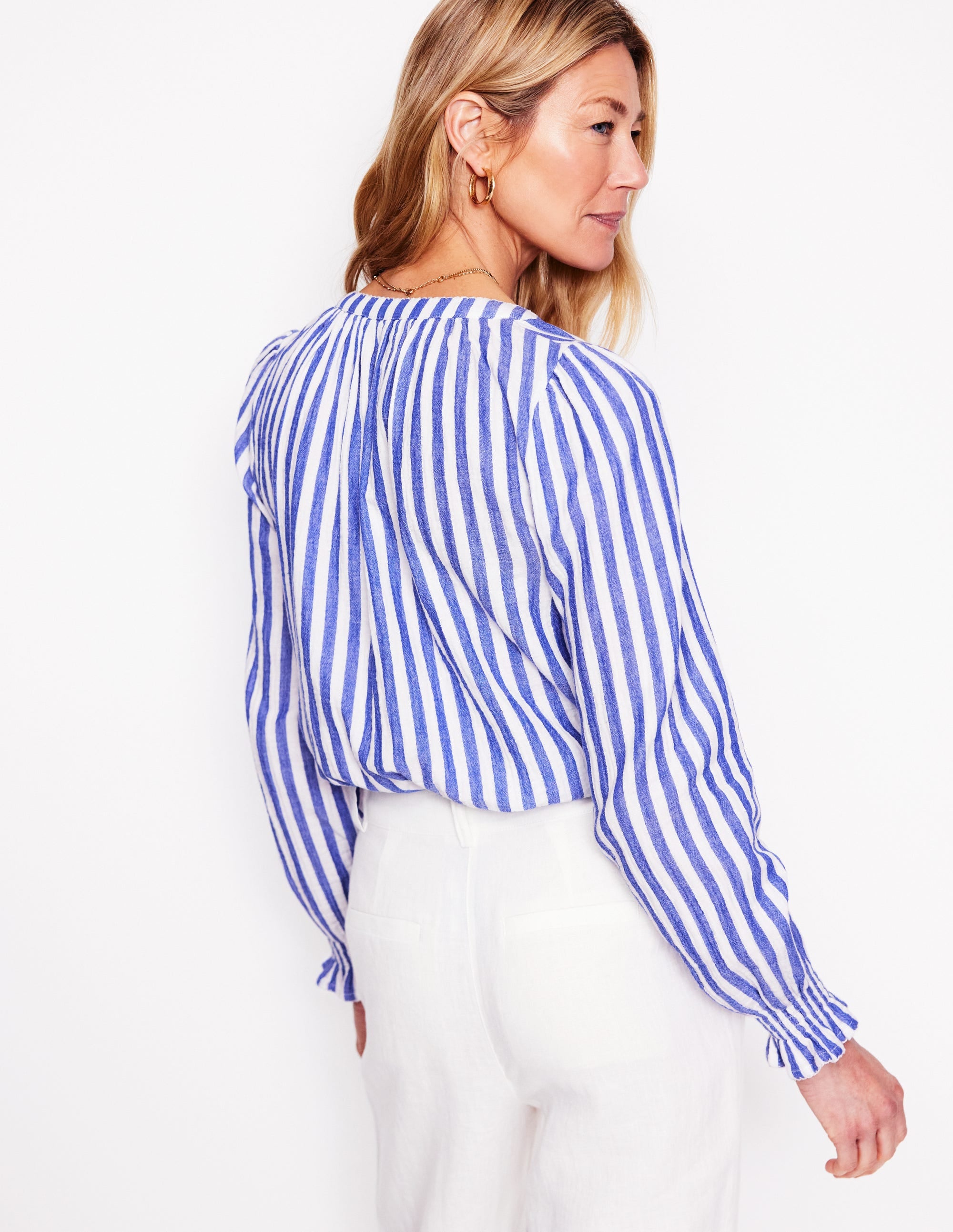 Evie Double Cloth Top-Bright Blue Stripe
