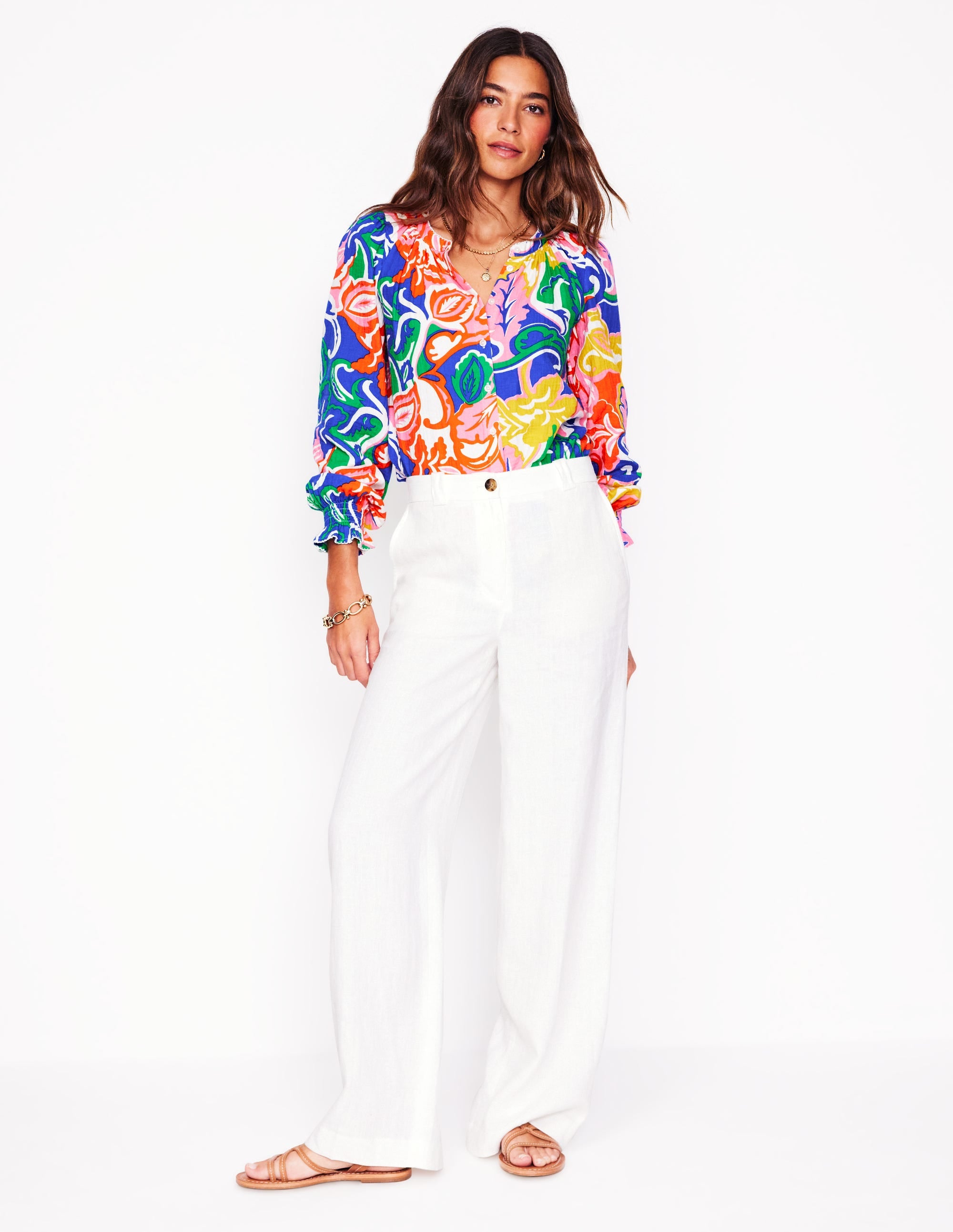 Evie Double Cloth Top-Multi. Foliage Twirl
