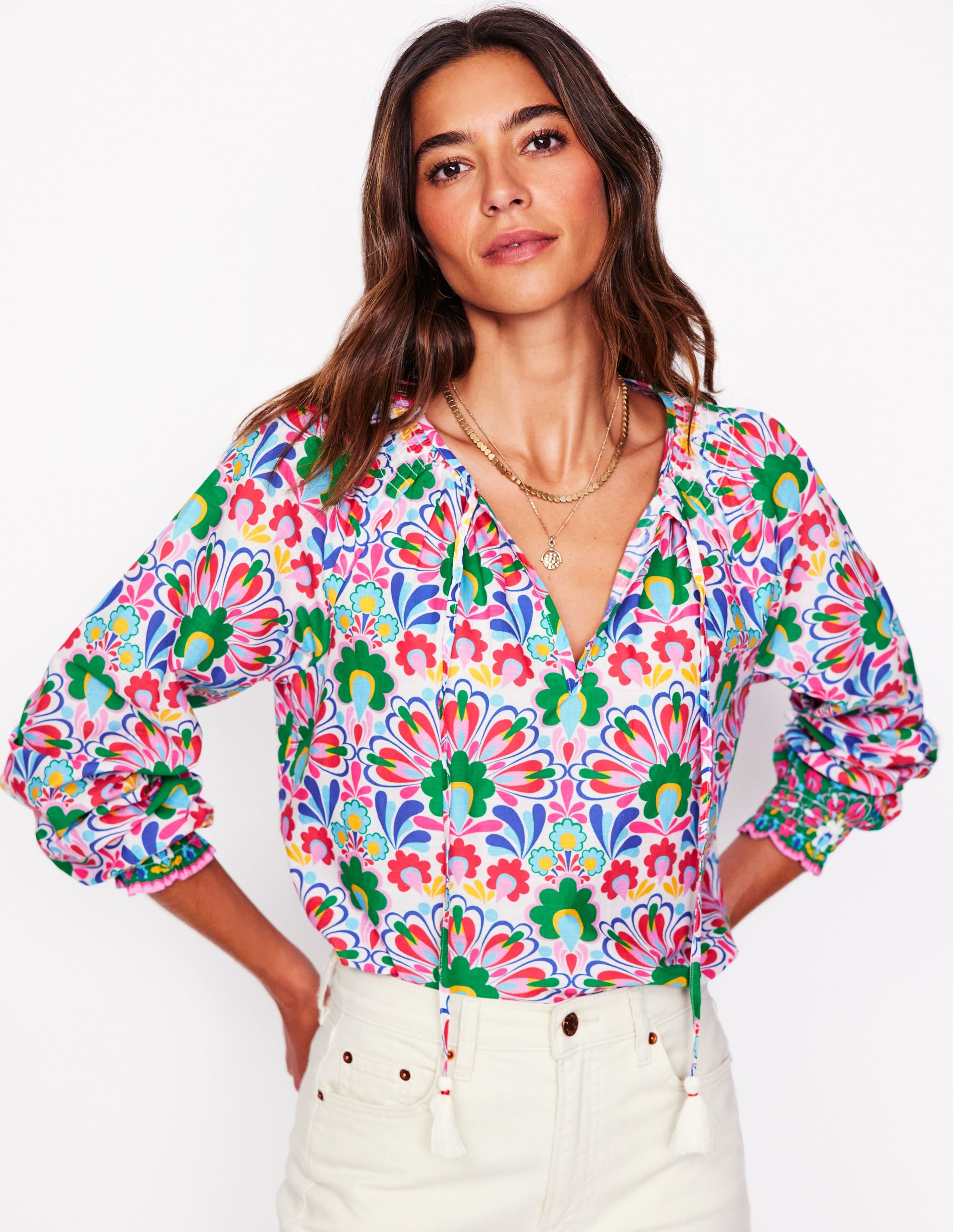 Easy Cotton Blouse-Multi. Decorative Dandelion