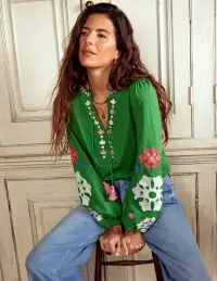 Nia Embroidered Top-Paradise Green