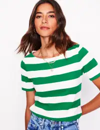 Ella Short Sleeve Breton-Ivory. Rich Emerald